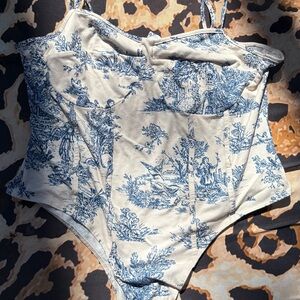 Cider Blue and Cream Toile Print Bodysuit